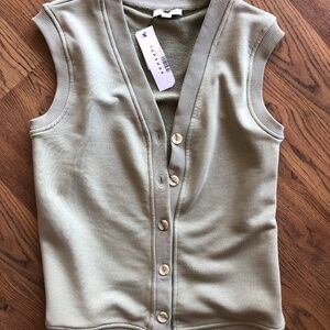 NWT light green topshop vest sleeveless button up olive sage XS